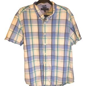Tommy Hilfiger Blue & Yellow S/S Button Down preppy prep school Shirt Size XL